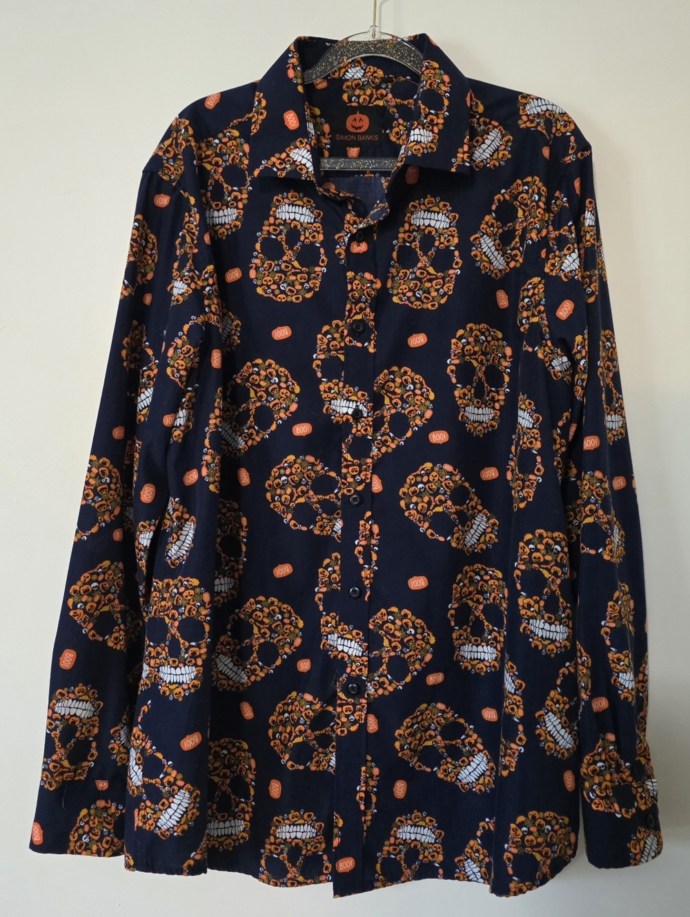 Simon Banks Retro Halloween Skull Button Down Shirt Goth Alt Streetwear Large